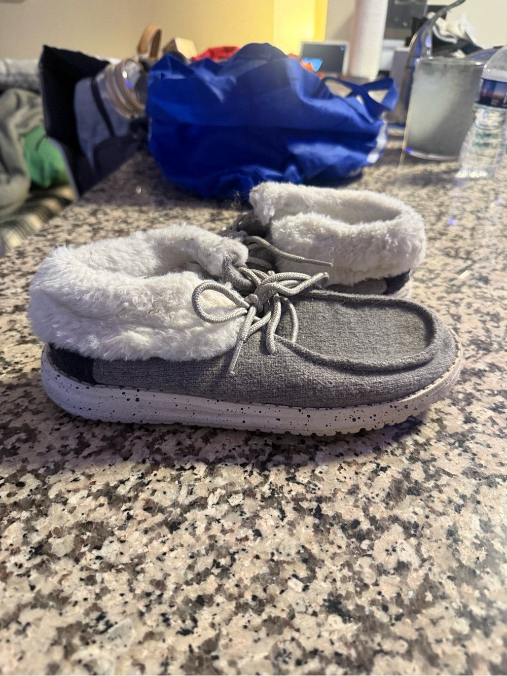 Hey Dude Gray Fleece-Lined Slip-On Slippers with White Lining